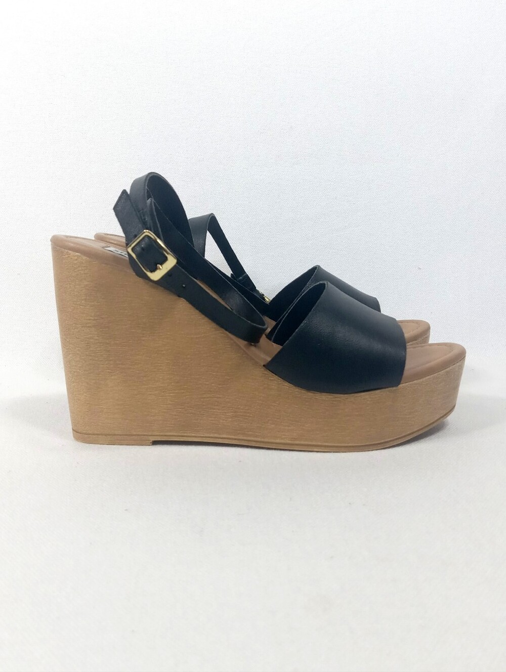STEVE MADDEN Black Wedge Platform Sandals with Ankle Strap Women's Size 8.5
